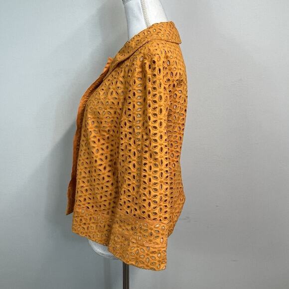 Chico's Blazer Jacket size 1 8/10 Orange Linen Eyelet Boho Wedding Church Boho - Picture 9 of 12